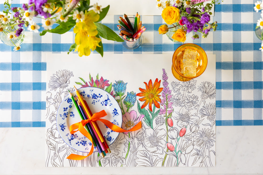 Blue Painted Check Runner