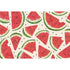 Pattern of bitten watermelon slices and watermelon seeds on a beige background.