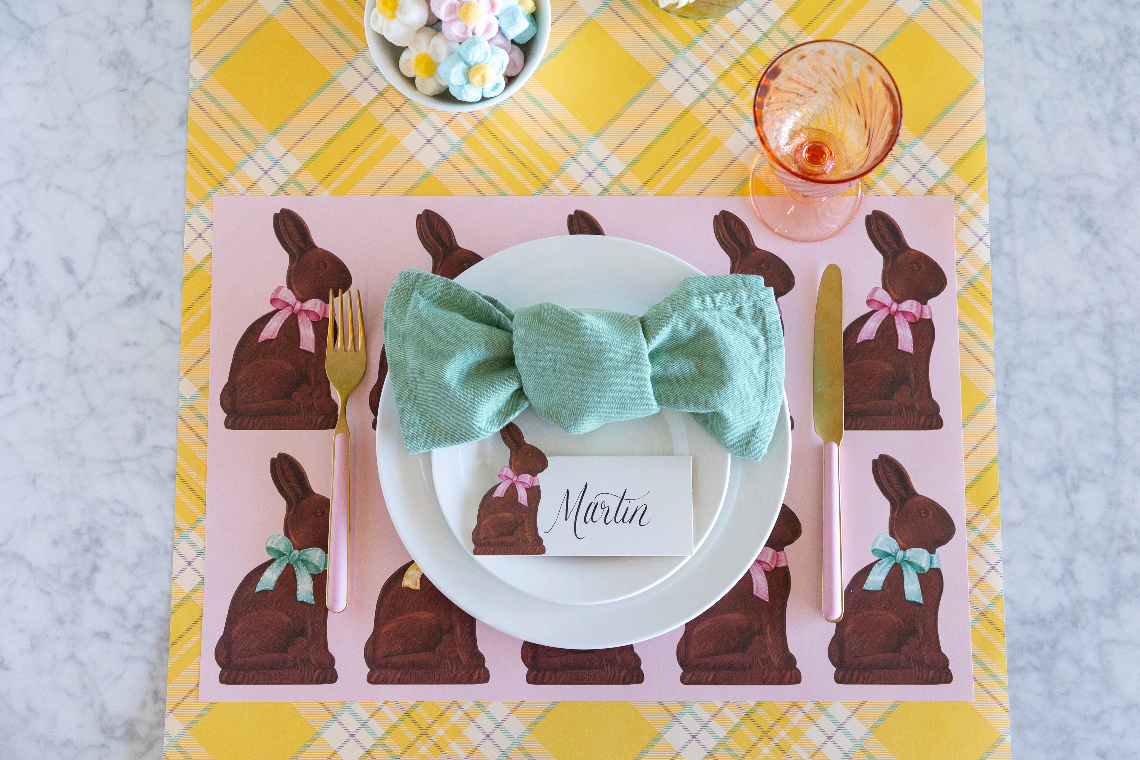 Easter-themed place setting with Hershey&