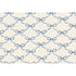 An illustration of blue bows arranged in a lattice pattern against an off-white background.