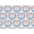 Pattern of blue floral wreaths with American flags on a white background illustrated placemat. 