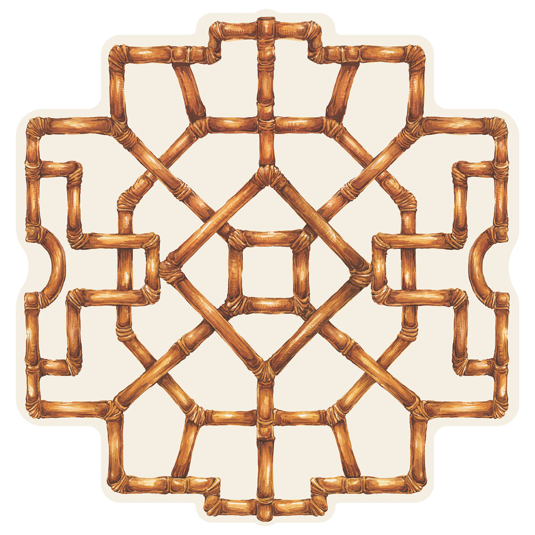 Illustration of a geometric bamboo pattern on a white background.