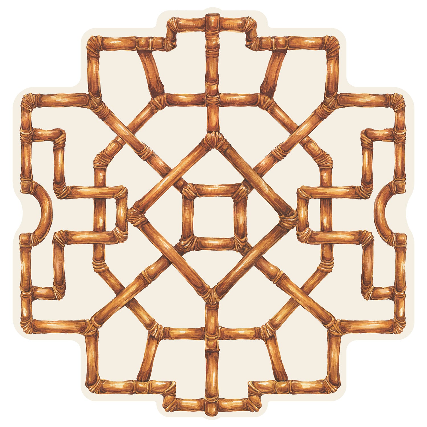 Illustration of a geometric bamboo pattern on a white background.