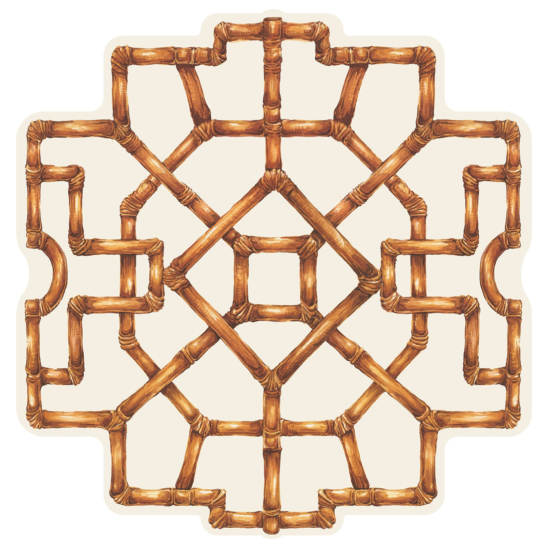 Illustration of a geometric bamboo pattern on a white background.