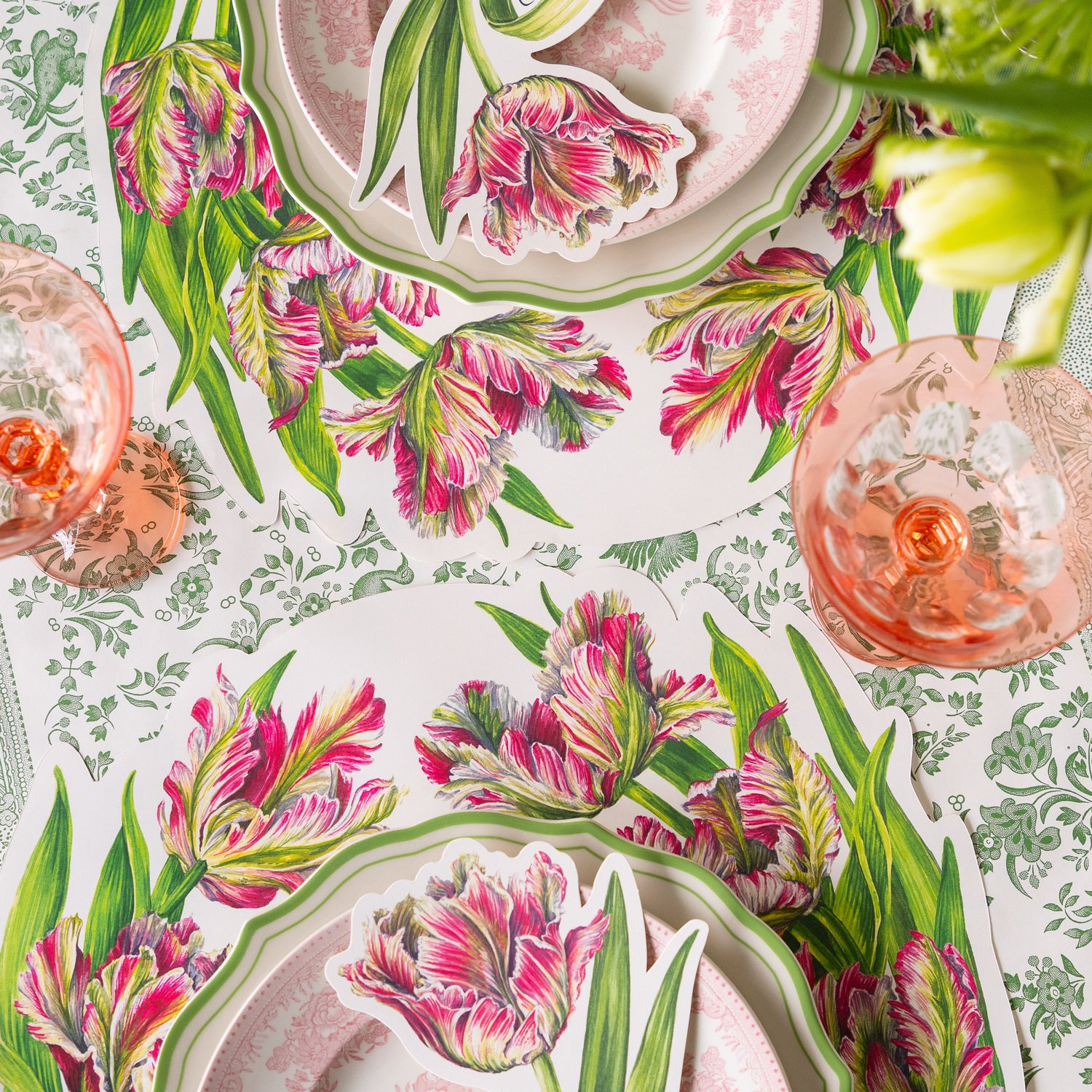 Table setting with the Die-cut Parrot Tulip Placemats.
