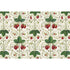 Decorative pattern of strawberries and leaves on a white background illustrated on a placemat.