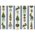 Patterned placemat illustrated with green trees, rabbits, and blue stripes on a beige background.