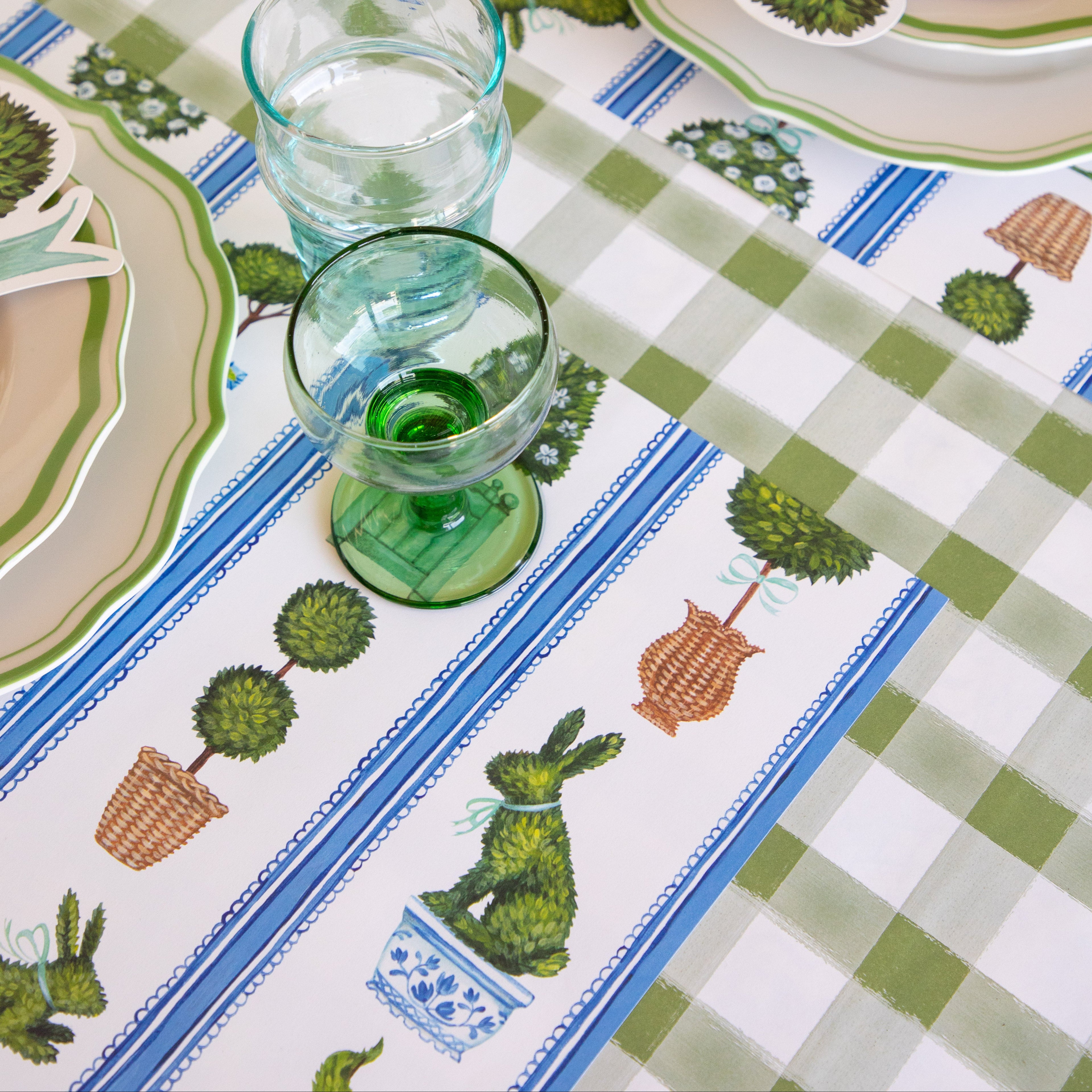 Spring Topiary Placemat on a table setting.