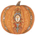 Decorative pumpkin placemat with intricate floral and leaf patterns on a white background.