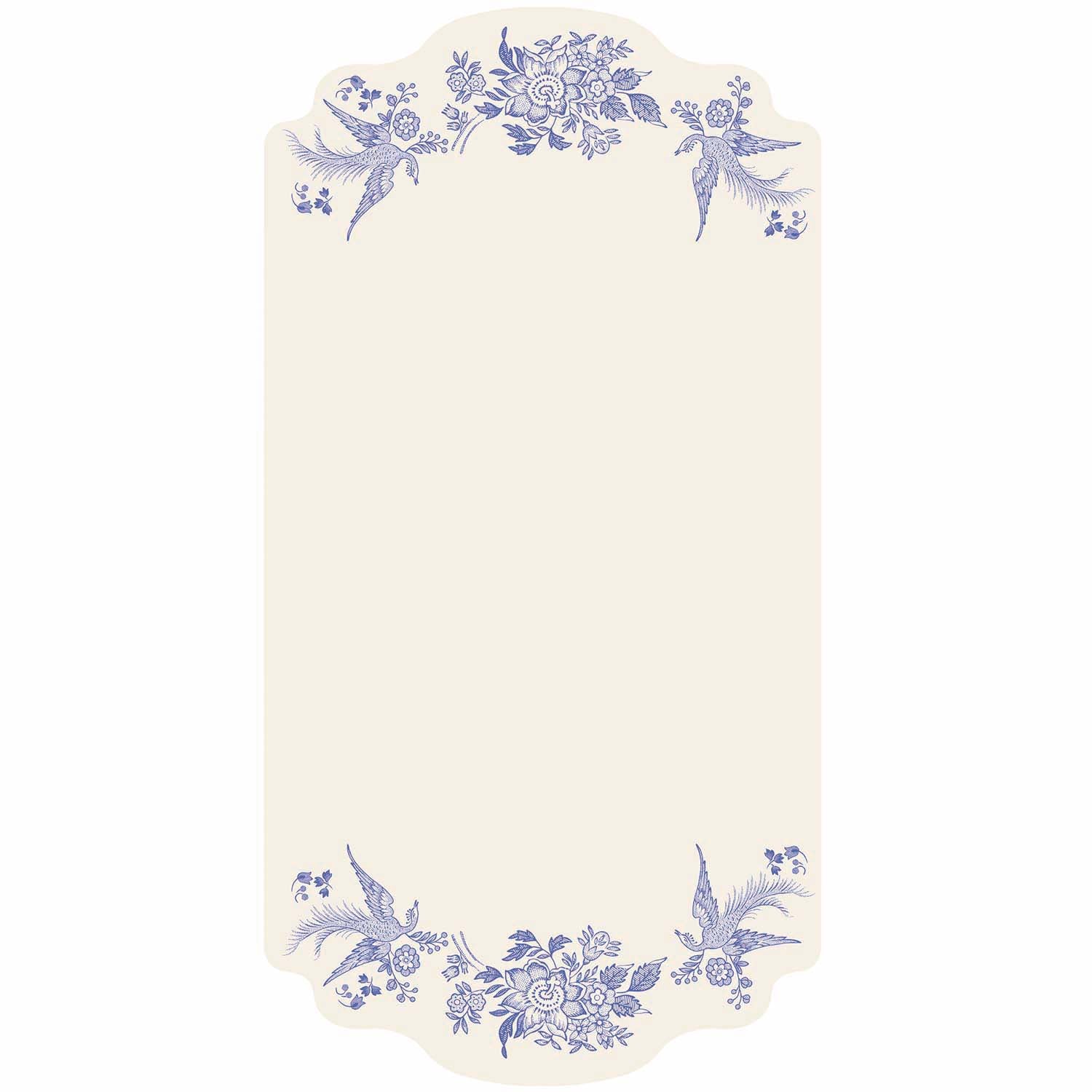 A Hester &amp; Cook Blue Asiatic Pheasants Table Card with a floral design.