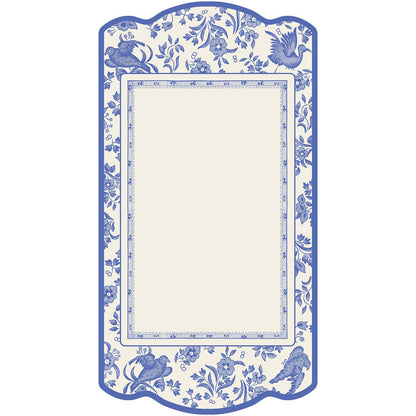 A regal blue and white frame with a floral pattern, perfect for the Blue Regal Peacock Table Card design by Hester &amp; Cook.