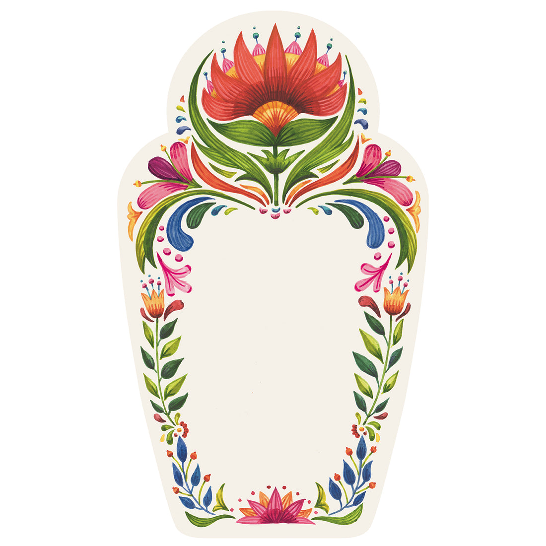 A colorful Hester &amp; Cook Fiesta Floral Table Card design on a white background with ample writing space.