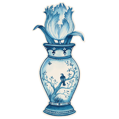 A versatile Indigo Tulip Table Accent by Hester &amp; Cook, this blue and white vase combines elegant decor with the charming addition of a bird.