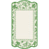A green and white frame with a floral design showcasing the Hester & Cook Green Regal Peacock Table Card.