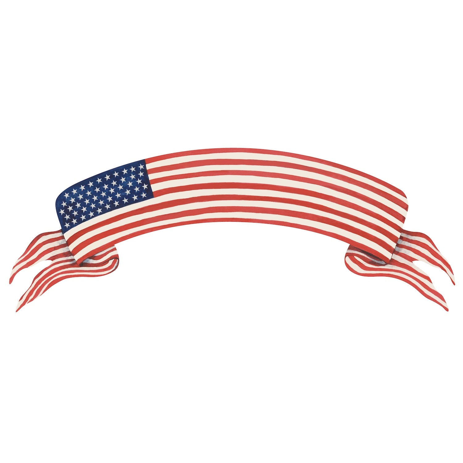 An illustration of an American Flag in the shape of a banner, against a white background.