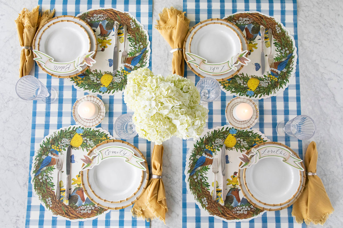 Blue Painted Check Runner