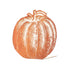 A die-cut freestanding place card featuring an etching-style pumpkin in monochrome orange.
