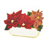 A die-cut freestanding place card featuring illustrated poinsettia blooms with gold foil accents nestled into a white container, which serves as a blank space for personalizing the card.