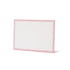 A freestanding, rectangular white table card with a simple pink frame around the edges.