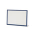 A free-standing, rectangular white table card with a simple navy blue frame around the edges.