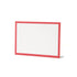 A freestanding, rectangular white table card with a simple red frame around the edges.