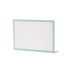 A freestanding, rectangular white table card with a simple seafoam frame around the edges.