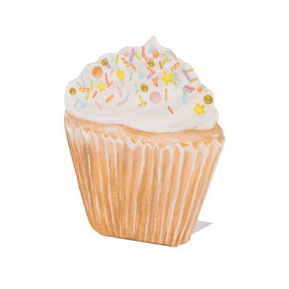 A life-sized Hester &amp; Cook Cupcake Place Card with sprinkles on a white background.