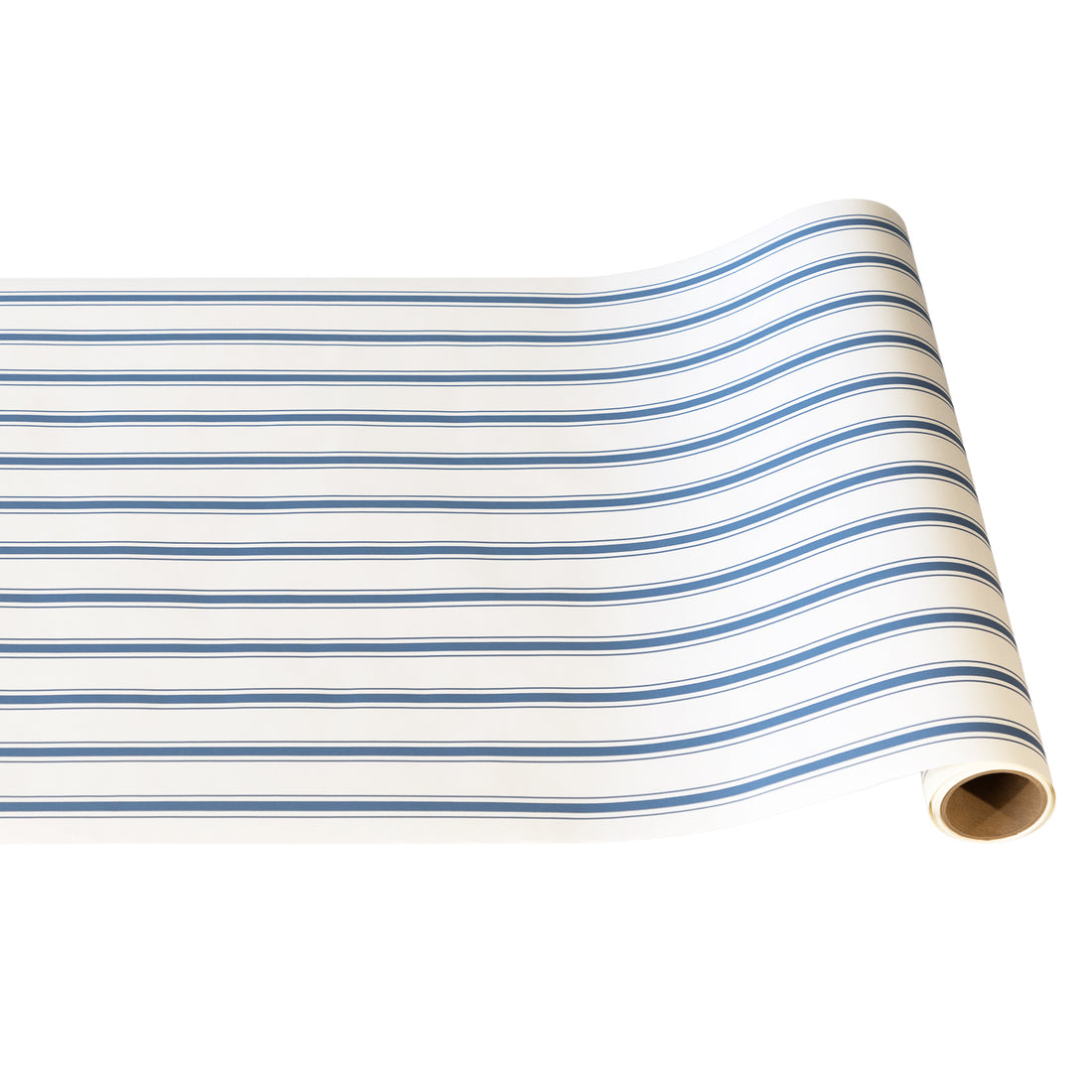 Roll of paper with blue and white stripes on a white background.