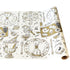Table Runner with hand drawn illustrations of plates, bottles of champagne, silverware and other party items. 