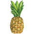 A die-cut illustrated pineapple with a yellow spiney fruit and vibrant green leaves.