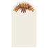 A white rectangular card with a die-cut scalloped top edge adorned with an illustration of colorful corn cobs with yellow husks surrounded by fall botanicals.