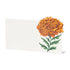 A blank, rectangular place card with an illustration of a marigold flower with leaves on the right side.