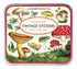 Mushrooms 5.25" x 4.75" tin containing a curated collection of vintage-inspired stickers featuring images from the Cavallini archives.