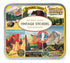 National Parks 5.25" x 4.75" tin containing a curated collection of vintage-inspired stickers featuring images from the Cavallini archives.