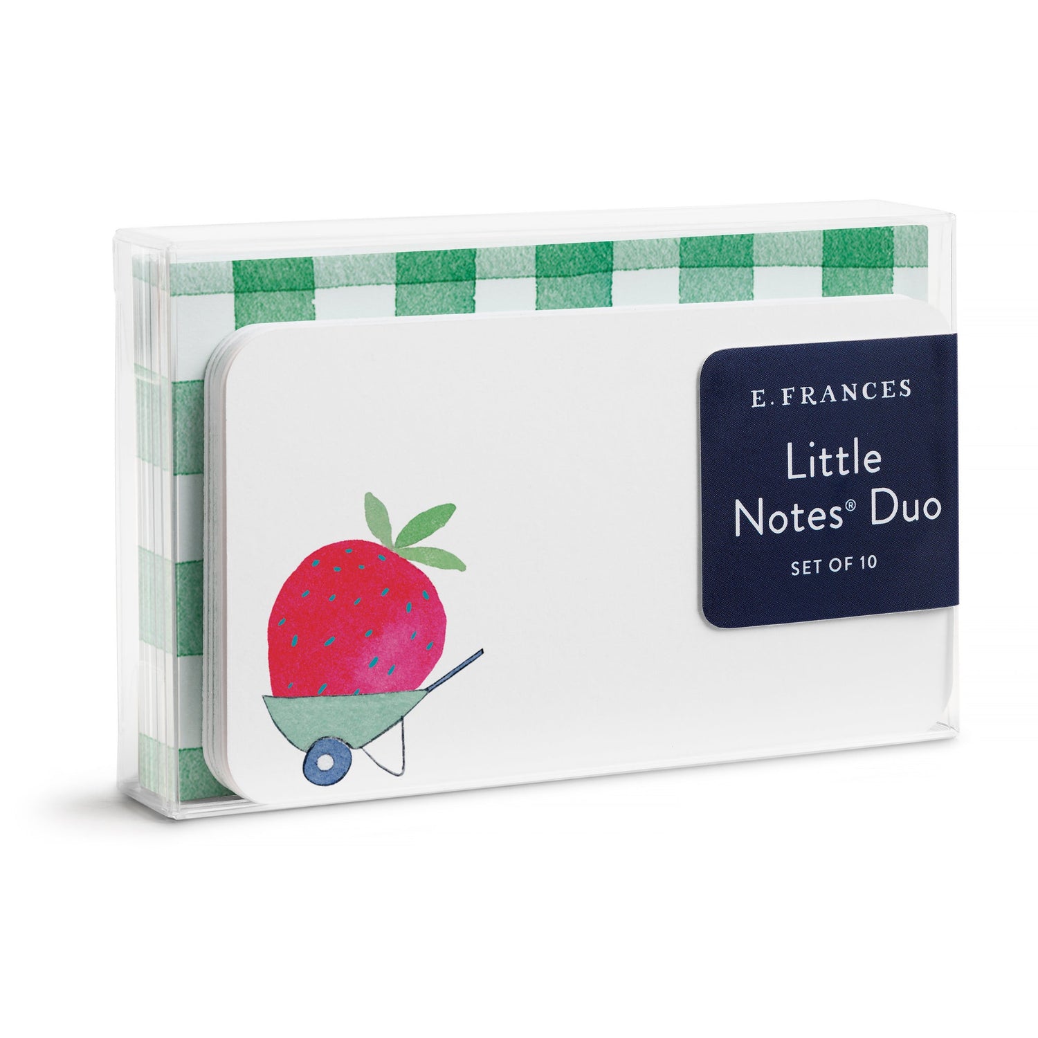 Pack of E. Frances Little Notes Duo with strawberry design on a white background.