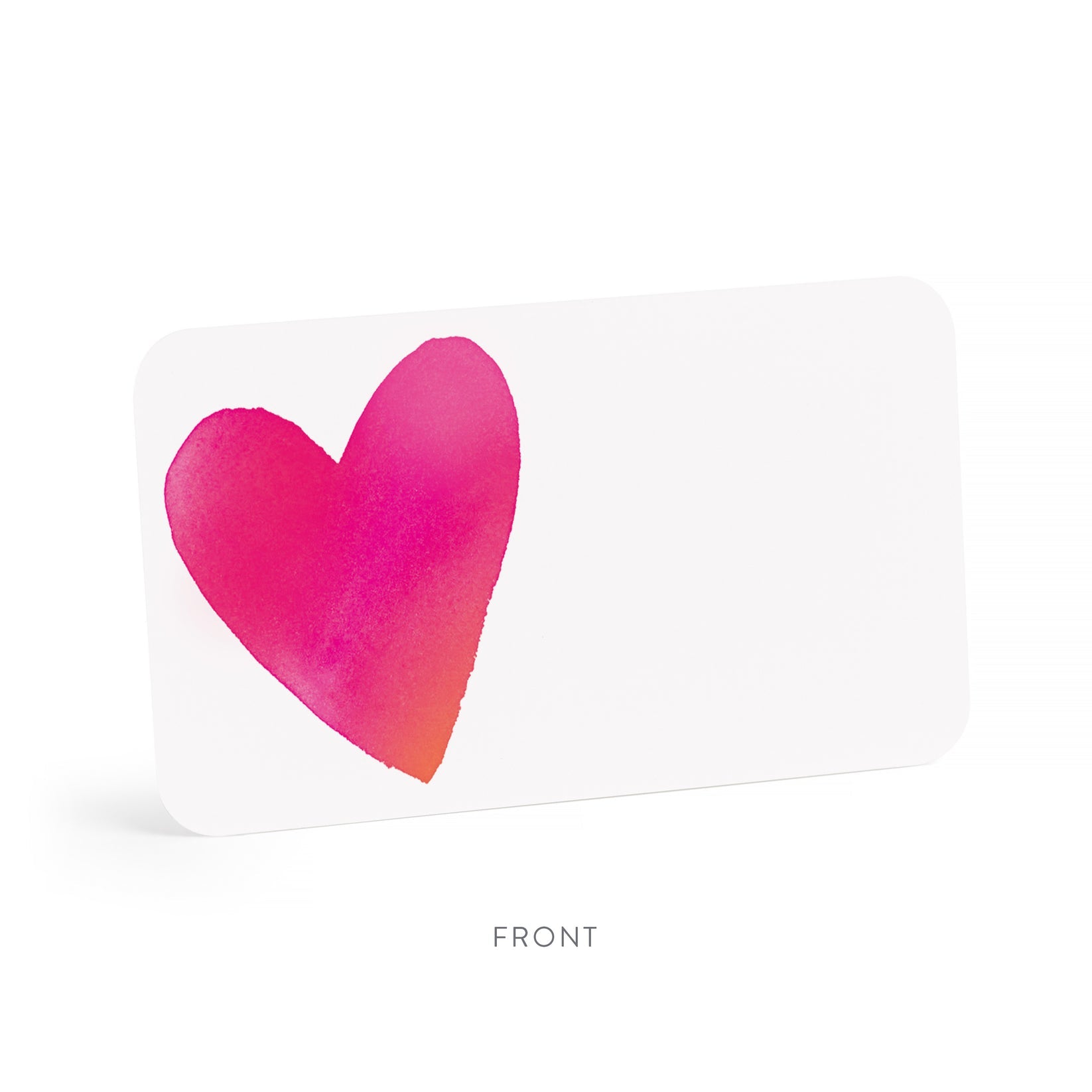 Card with a pink heart design on a white background.