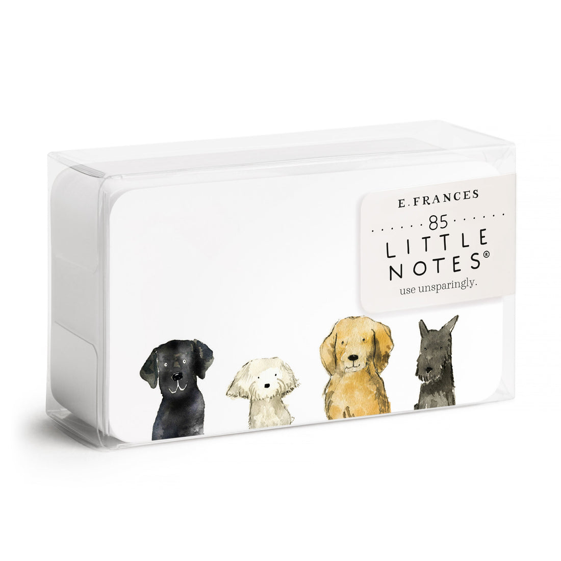 Pack of 85 little notes with dog illustrations on a white background.