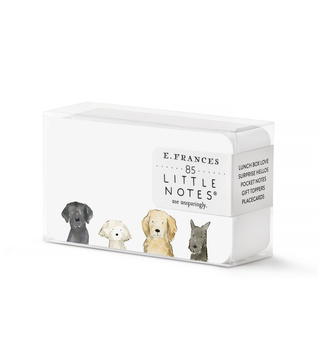 A box of E. Frances Dog Days Little Notes® with illustrations of dogs on it.