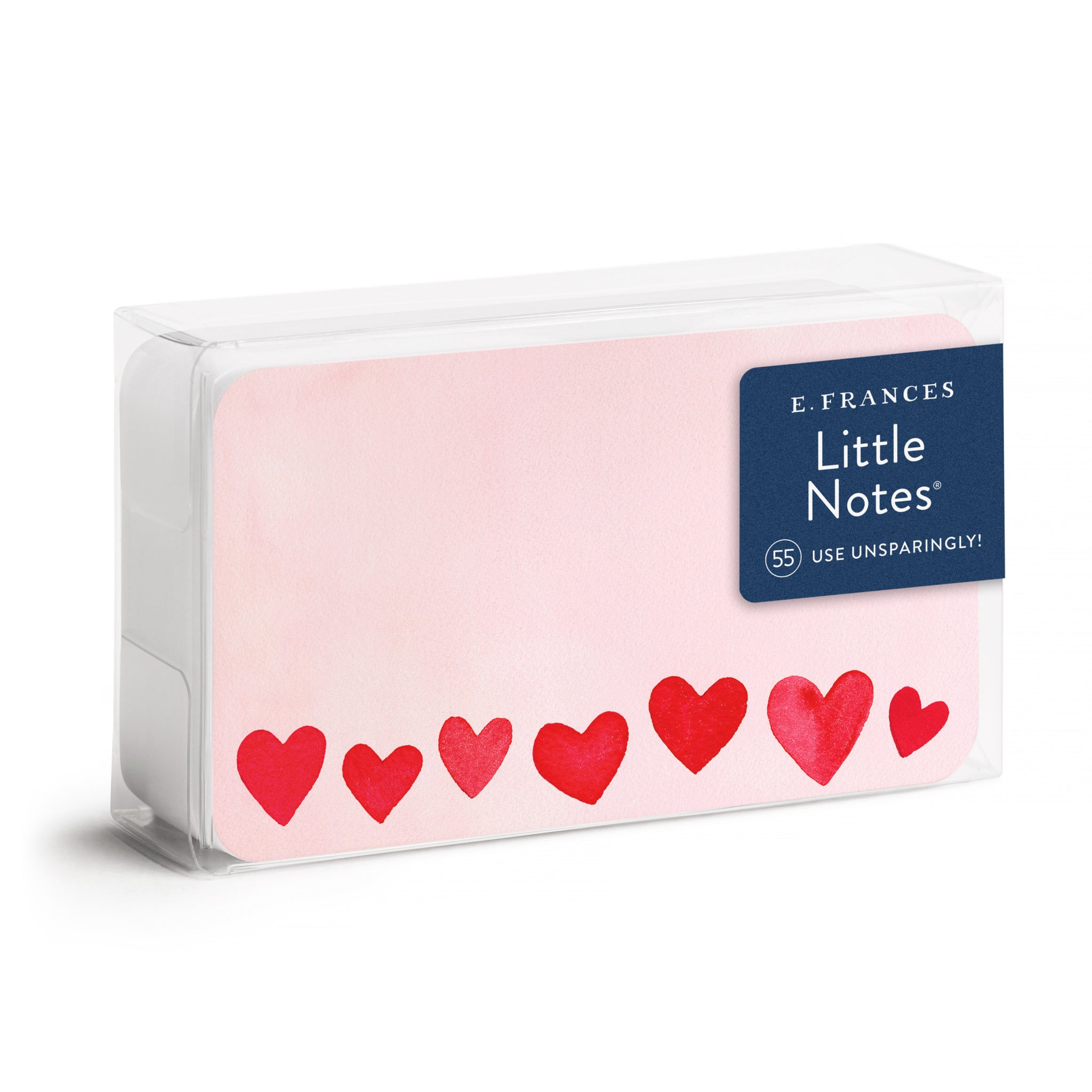 Pack of E. Frances Little Notes with red hearts on a pink background.