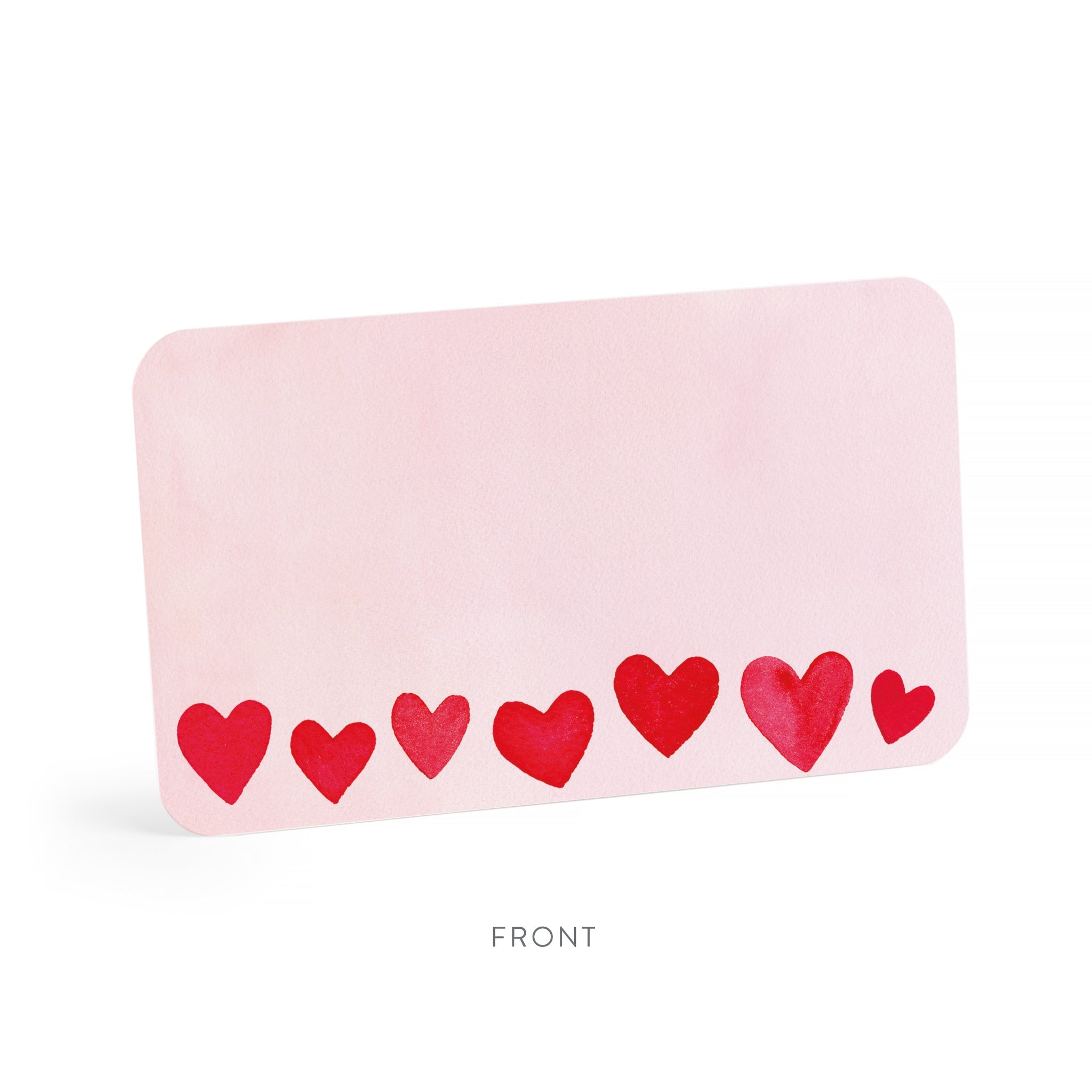 Pink Little Notes with red heart designs on a white background.