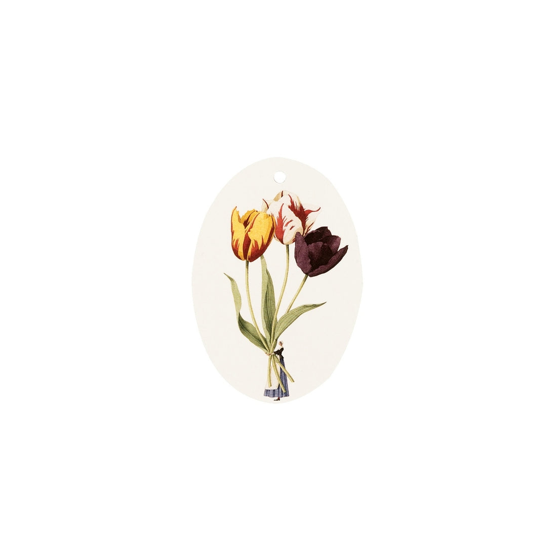 Hester &amp; Cook Tulips in a vase on a white background, accompanied by elegant Tulips Gift Tags.