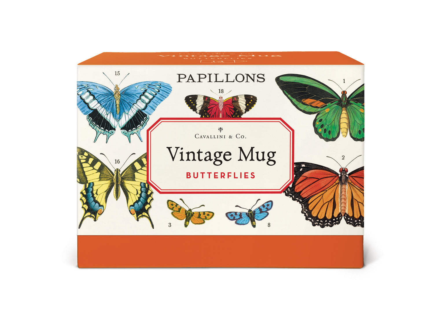 Vintage Butterflies Ceramic Mug adorned with delicate butterflies, presented in a decorative gift box - by Cavallini Papers &amp; Co.