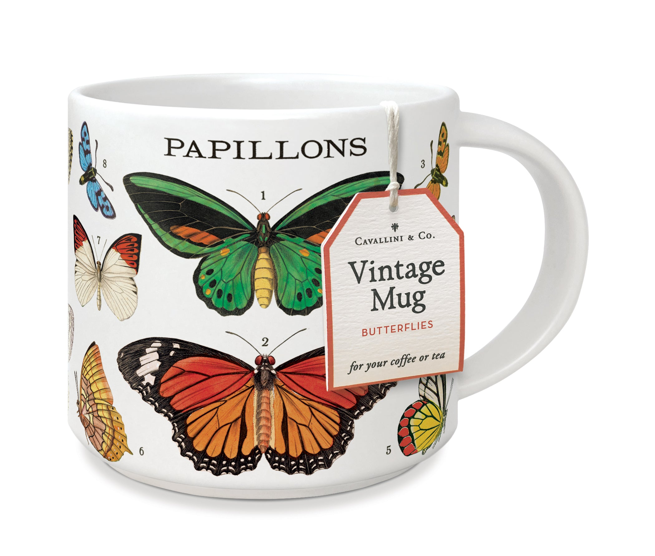 A Butterflies Ceramic Mug with butterflies on it, perfect as a decorative gift box. (Brand: Cavallini Papers &amp; Co)