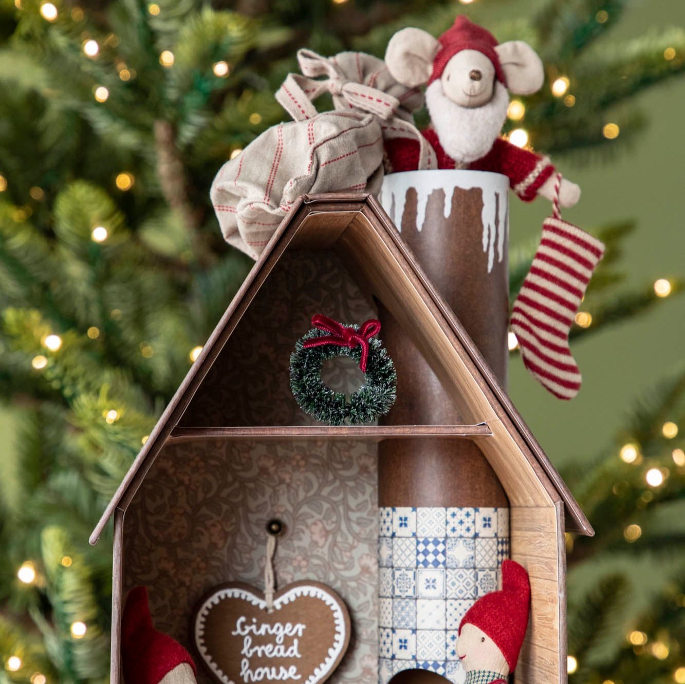 Mouse Gingerbread House with Santa Mouse and Pixie&