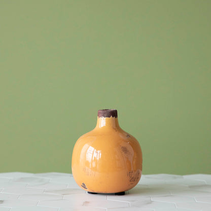 Yellow-Orange Glazed Stoneware Bud Vases, Set of 3