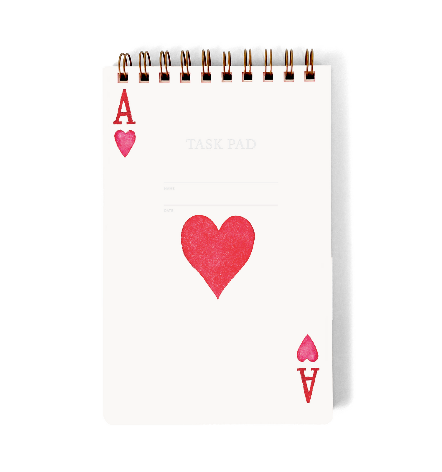 task pad with illustration that looks like an Ace of Hearts playing card