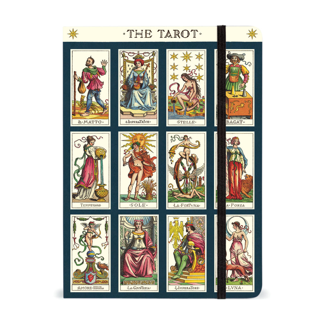 The Cavallini Papers &amp; Co Large Tarot Notebook with a unique tarot card design on it.