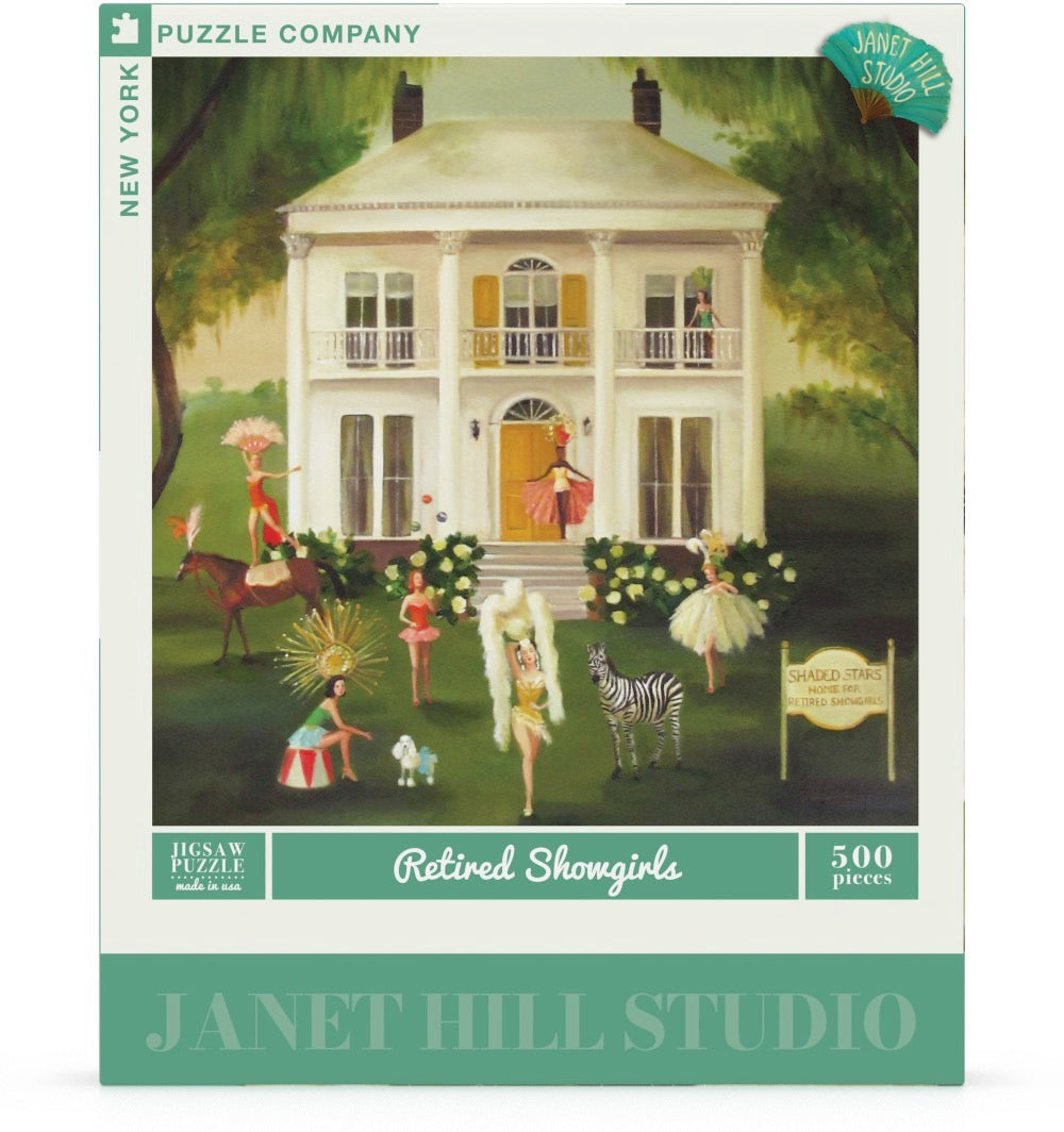 Puzzle box featuring a scene with a house and people, labeled &