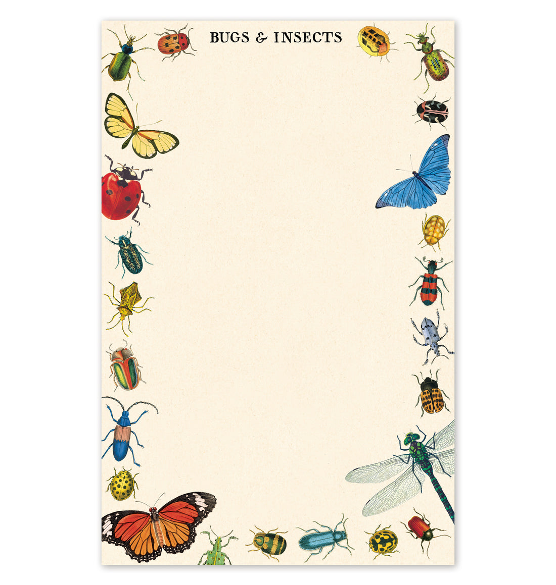 Bugs & Insects Notepad from Cavallini Papers & Co archives, bordered with illustrated bugs and insects for nature lovers.
