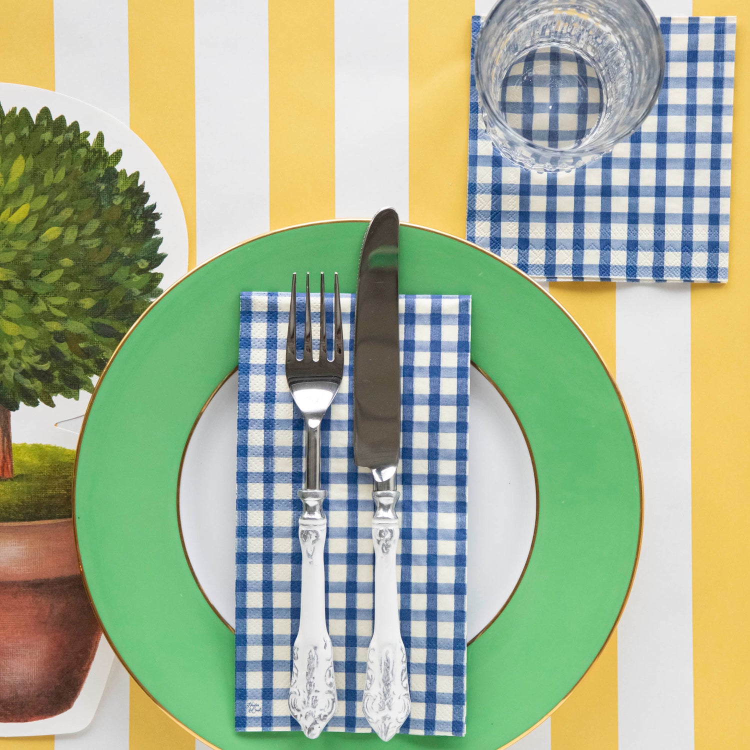 Navy Painted Check Napkins